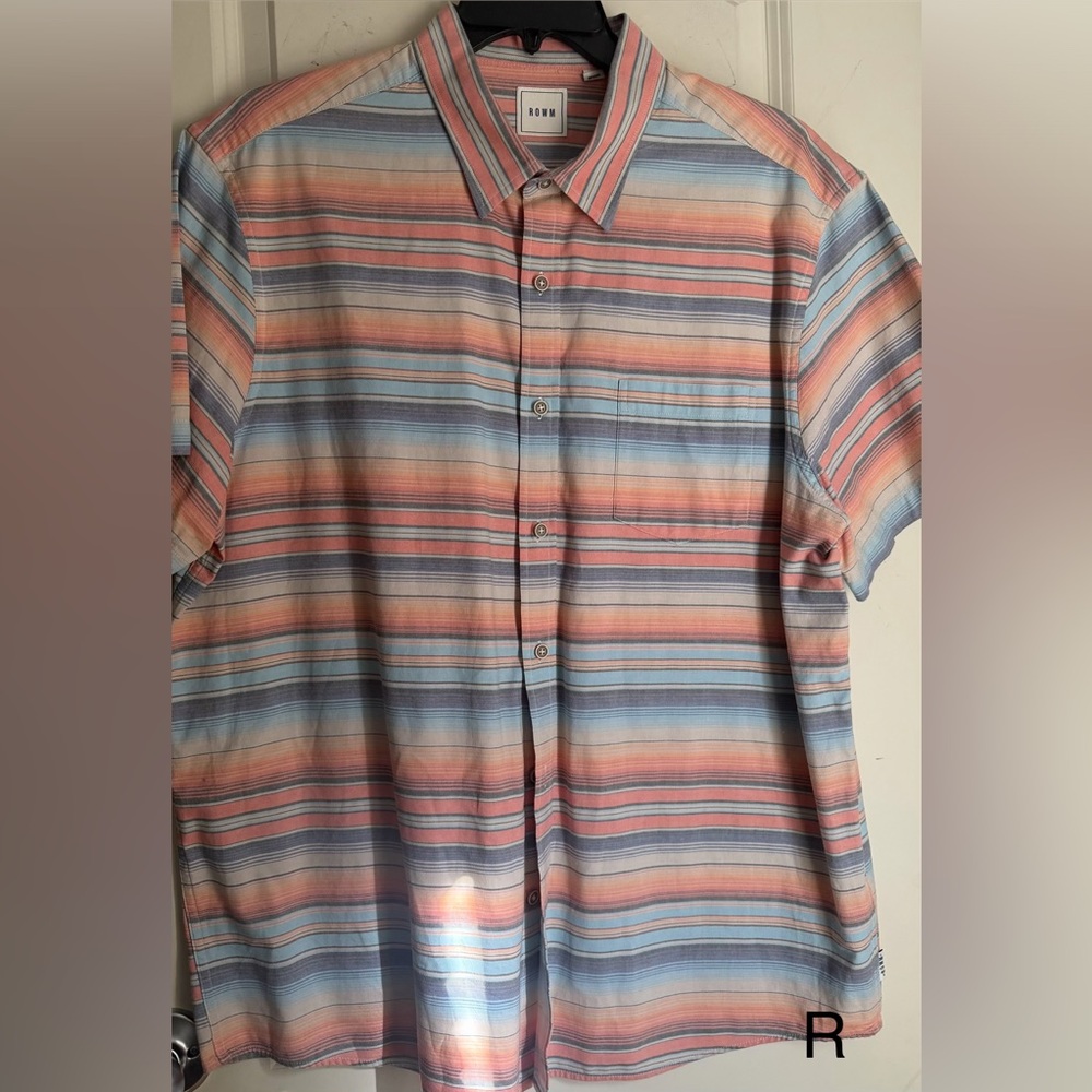ROWM Men's Short Sleeve Striped Shirt Cotton Multi Color Orange XL zarape print - Picture 2 of 10